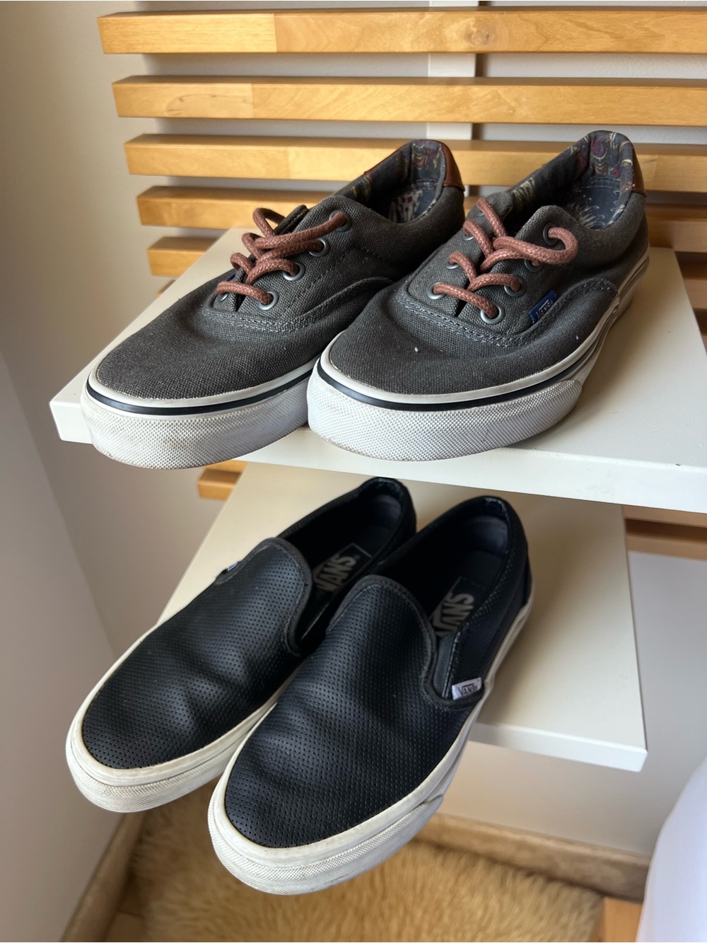 Unisex Vans Bundle! Black Slip-On Perforated shoes and gray slip-ons